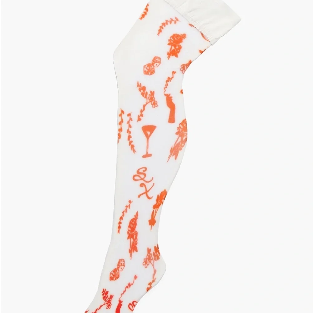 Savage X Fenty Roasted Red Fresh Ink Lined & Laced Stay-Up Stockings - Picture 9 of 13
